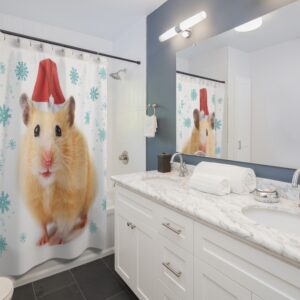 Christmas Hamster Curtain – Cute Hamster Gift – Kids Shower – Loves Hamsters Holiday – Hamster Santa -Shower Curtain