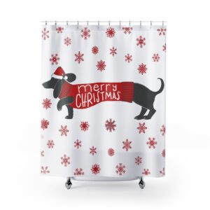 Mini Dachshund Santa Christmas Holiday Shower Curtain