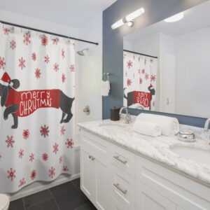 Mini Dachshund Santa Christmas Holiday Shower Curtain