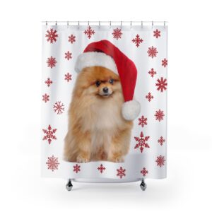 Pomeranian Santa Christmas Shower Curtain