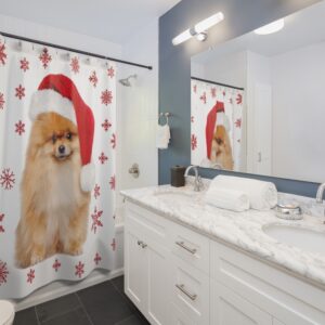 Pomeranian Santa Christmas Shower Curtain