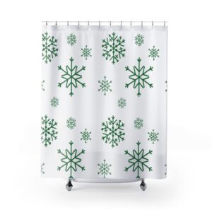 Green Snowflake Christmas Holiday Themed Shower Curtains