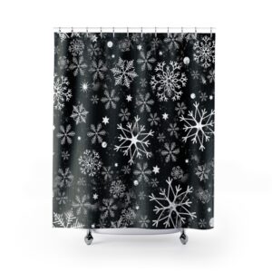 Black White Silver Grey Snowflakes Christmas Holiday Shower Curtains