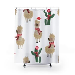 Llama Santa and Cactuses Christmas Shower Curtains