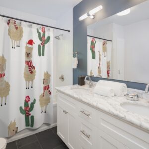 Llama Santa and Cactuses Christmas Shower Curtains