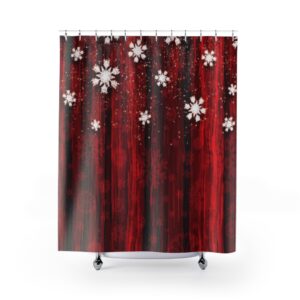 Red Christmas Snowflake Holiday Festive Shower Curtains