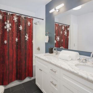 Red Christmas Snowflake Holiday Festive Shower Curtains