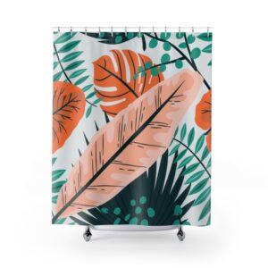 Tropical Hawaiian Plant Leaves Trees Branches Aqua Green Burnt Orange Shower Curtains