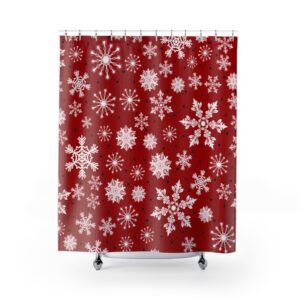 Red Christmas Snowflake Festive Bath Shower Curtains – Holiday – Cheerful – Bright