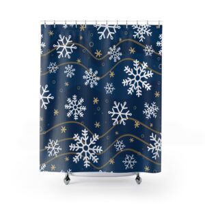 Navy Blue Snowflake Shower Curtains