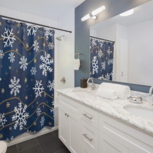 Navy Blue Snowflake Shower Curtains