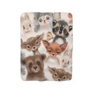 Woodland Animals Themed Sherpa Fleece Blanket