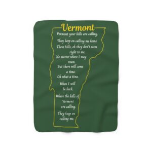 Vermont Custom Blanket with Poem Sherpa Fleece Blanket – Hunter Green and Gold