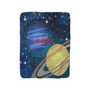 Thegabellashoppe Personalized Planets and Stars Sherpa Fleece Blanket