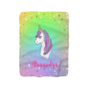 Thegabellashoppe Personalized Unicorn Sherpa Fleece Blanket