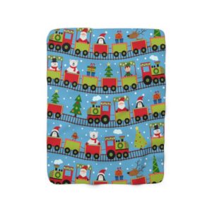 Santa, Elf, Penguin, Snowman Train – Cute Christmas Blanket – Sherpa Fleece Blanket