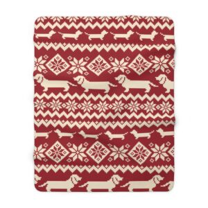 Mini Dachshund Ugly Christmas Sweater Blanket – Doxie – Weiner – Bedding – Throw Blanket – Christmas – Sherpa Fleece Blanket