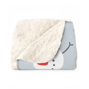 Light Blue Snowman and Christmas Trees Sherpa Fleece Blanket