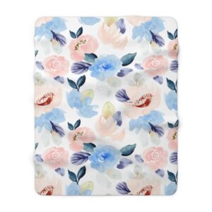 Pink Blue Floral Sherpa Fleece Blanket