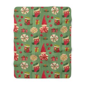 Christmas Elves Stocks Candy Sherpa Fleece Blanket