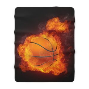 Basketball in Flames – Black – Cool Blanket – Sherpa Fleece Blanket – Basketball Gift