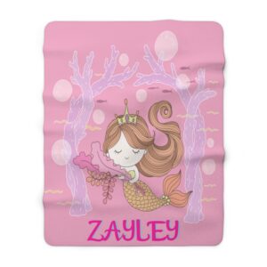 Personalized Pink Mermaid Blanket with name Sherpa Fleece Blanket