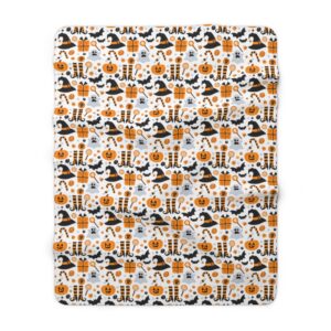 Fun Halloween Print Pattern Background Pumpkins Witches Sherpa Fleece Blanket