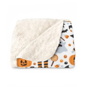 Fun Halloween Print Pattern Background Pumpkins Witches Sherpa Fleece Blanket