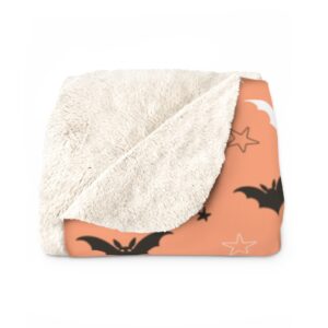 Pink Happy Halloween White and Black Bats Sherpa Fleece Blanket