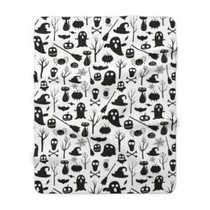 Black and White Ghosts Witches Skeletons – Halloween – Sherpa Fleece Blanket
