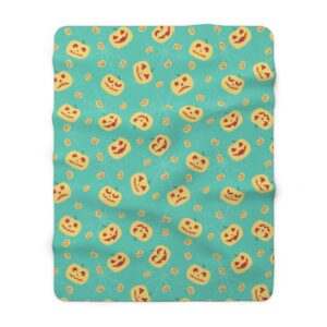 Light blue Jack-O-Lantern Pumpkin Cute Modern Trendy Halloween Harvest Fall Autumn Sherpa Fleece Blanket