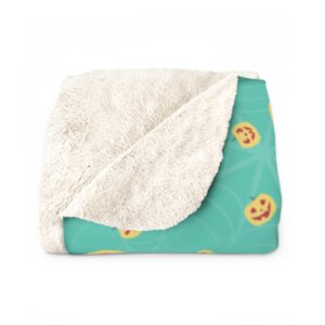 Light blue Jack-O-Lantern Pumpkin Cute Modern Trendy Halloween Harvest Fall Autumn Sherpa Fleece Blanket