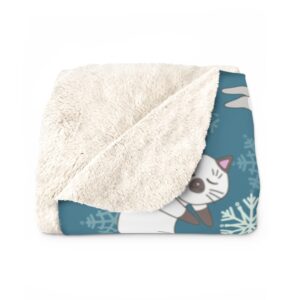 Cats and Snowflakes Christmas Winter Holiday Themed Sherpa Fleece Blanket