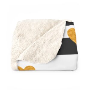 Gold Hearts Black and White Stripes Valentine’s Day Blanket – Gift – Sherpa Fleece Blanket