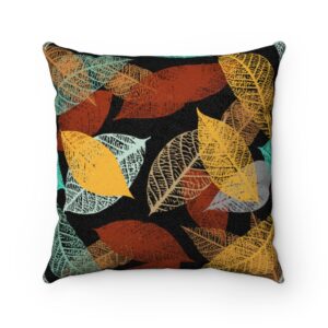 Skeleton leaves in teal blue and rusty brown on black, autumnal, Fall, Autumn, Modern,  Faux Suede Square Pillow