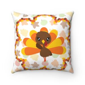 Cute Adorable Turkey Happy Thanksgiving Pillow – Faux Suede Square Pillow