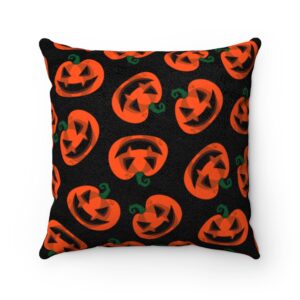 Black Background and Bright Orange Fun Pumpkins Halloween Faux Suede Square Pillow
