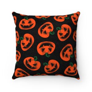 Black Background and Bright Orange Fun Pumpkins Halloween Faux Suede Square Pillow