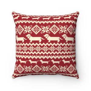 Mini Dachshund Christmas Holiday Pillow – Ugly Christmas Sweater – UCS – Faux Suede Square Pillow