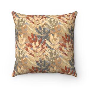 Fall Leave Pattern – Grey, Beige, Brown, Blue – Autumn Colors – Faux Suede Square Pillow