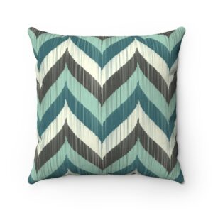 Teal Blue Turquoise Gray Grey Chevron Zig zag Abstract Geometric Faux Suede Square Pillow