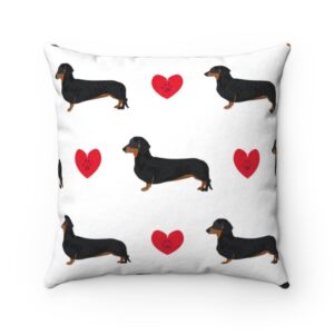 Dachshund Valentine’s Day Heart Pillow – Doxie – Weiner – Mini Dachshund – Faux Suede Square Pillow