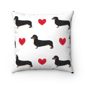 Dachshund Valentine’s Day Heart Pillow – Doxie – Weiner – Mini Dachshund – Faux Suede Square Pillow