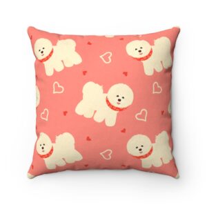 Bichon Frise Valentine’s Day Themed gift Hearts Pink Faux Suede Square Pillow