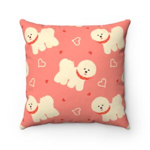 Bichon Frise Valentine’s Day Themed gift Hearts Pink Faux Suede Square Pillow