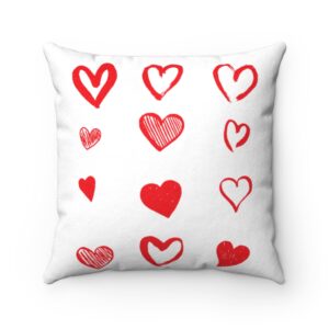 Valentine’s Day Pillow – Red Hearts – Contemporary Modern White Red Faux Suede Square Pillow