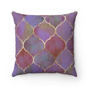 Purple Moroccan Geometric Modern Faux Suede Square Pillow