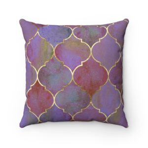 Purple Moroccan Geometric Modern Faux Suede Square Pillow