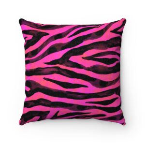 Pink Black Zebra Animal Print Faux Suede Square Pillow