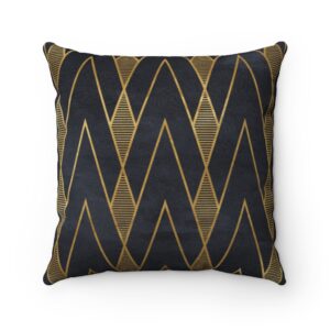 Black and Gold Geometric Modern Contemporary Faux Suede Square Pillow